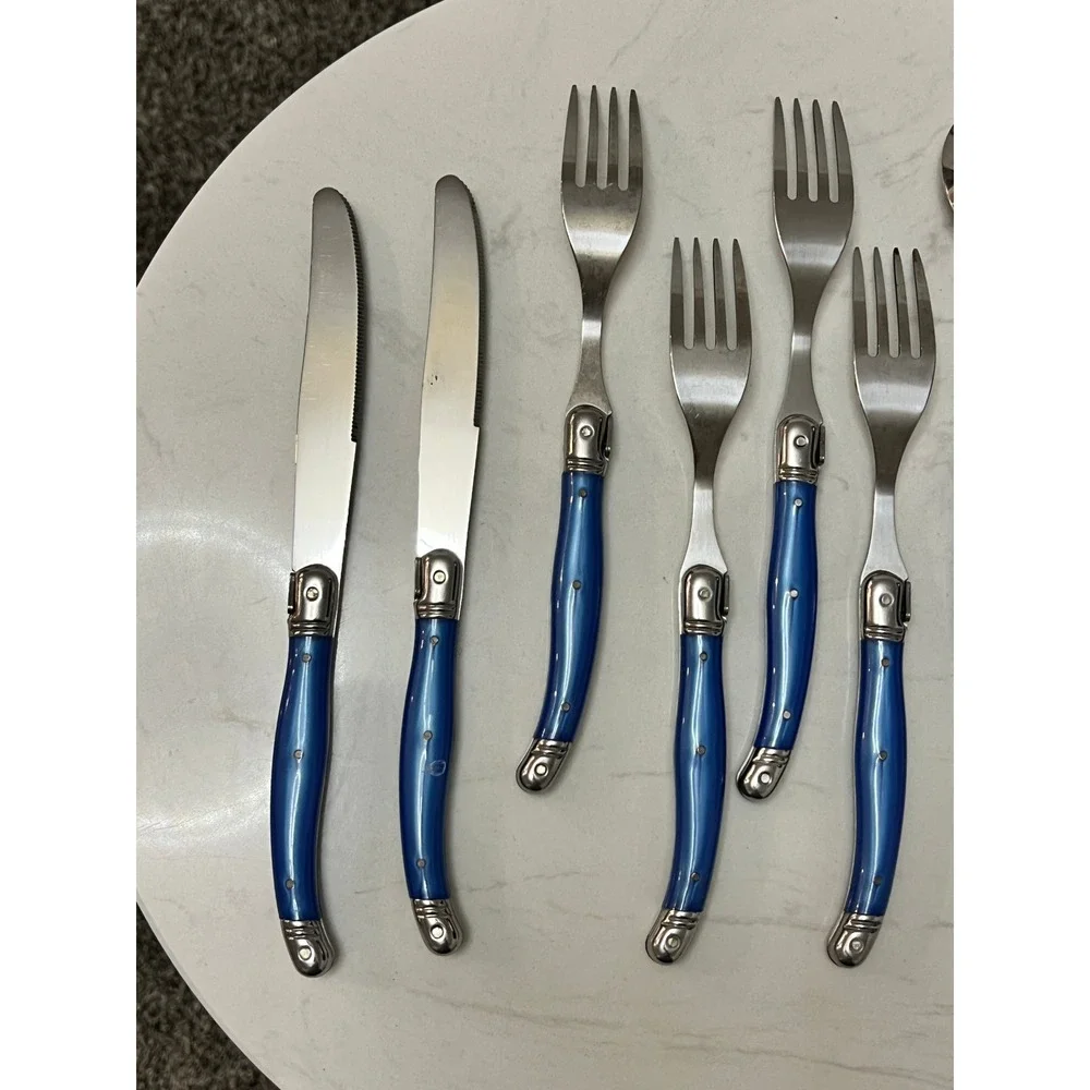 Laguiole‎ Jean Dubost French Home 8pc Flatware Set Blue Stainless